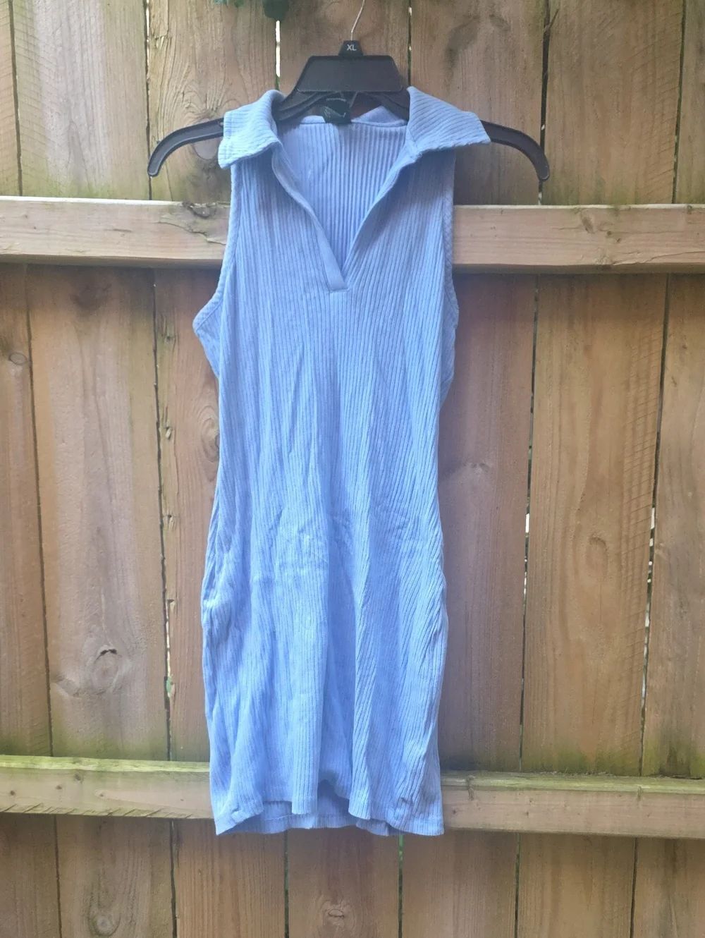 wild fable Light Blue Ribbed Collared Sleeveless Mini Dress
